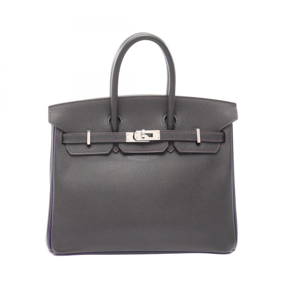 Hermes Birkin 25 Graphite Violet Handbag, Veau Epsom Leather, Women's, Gray/P...